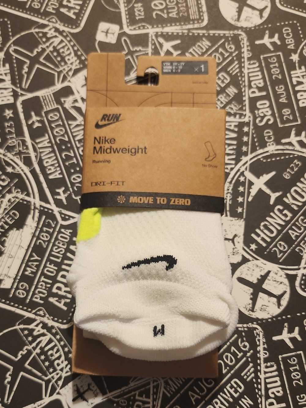 Nike Midweight Dri Fit No-Show Running Socks - White with Neon Yellow Accent